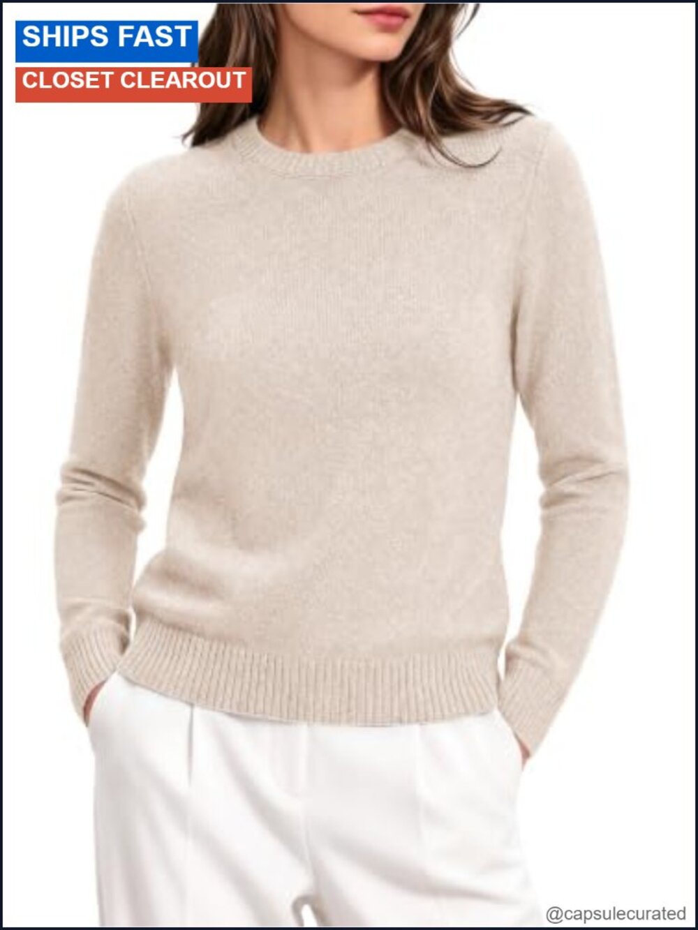 Cashmere Merino Wool Crewneck Pullover Sweater Long Sleeve Women